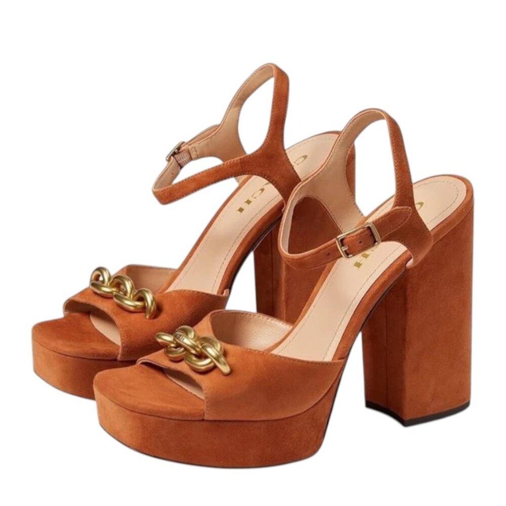 Coach Nicolette Suede Sandal, Burnished Amber, Size 7 B